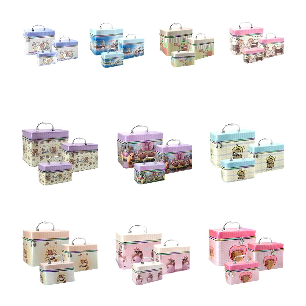 Set de 3 cosmetiqueras rectangulares, con asa agarradera, espejo, cie…