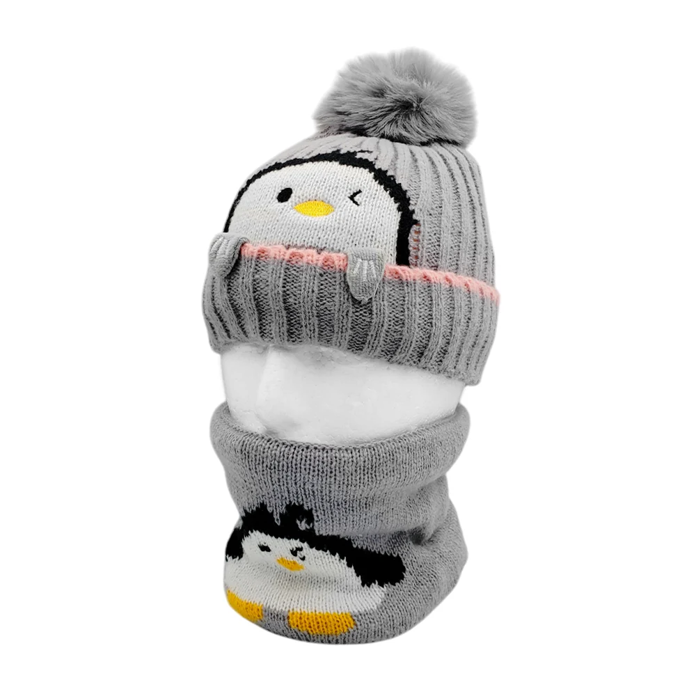 Juego de gorro y bufanda tipo collarín infantil afelpado con diseño d…