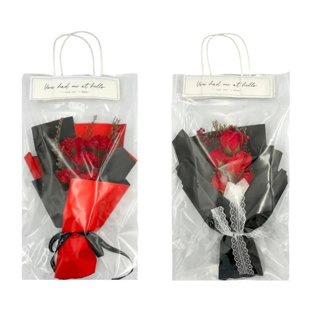Bolsa de regalo transparente con ramo de 5 flores o rosas artificiale…
