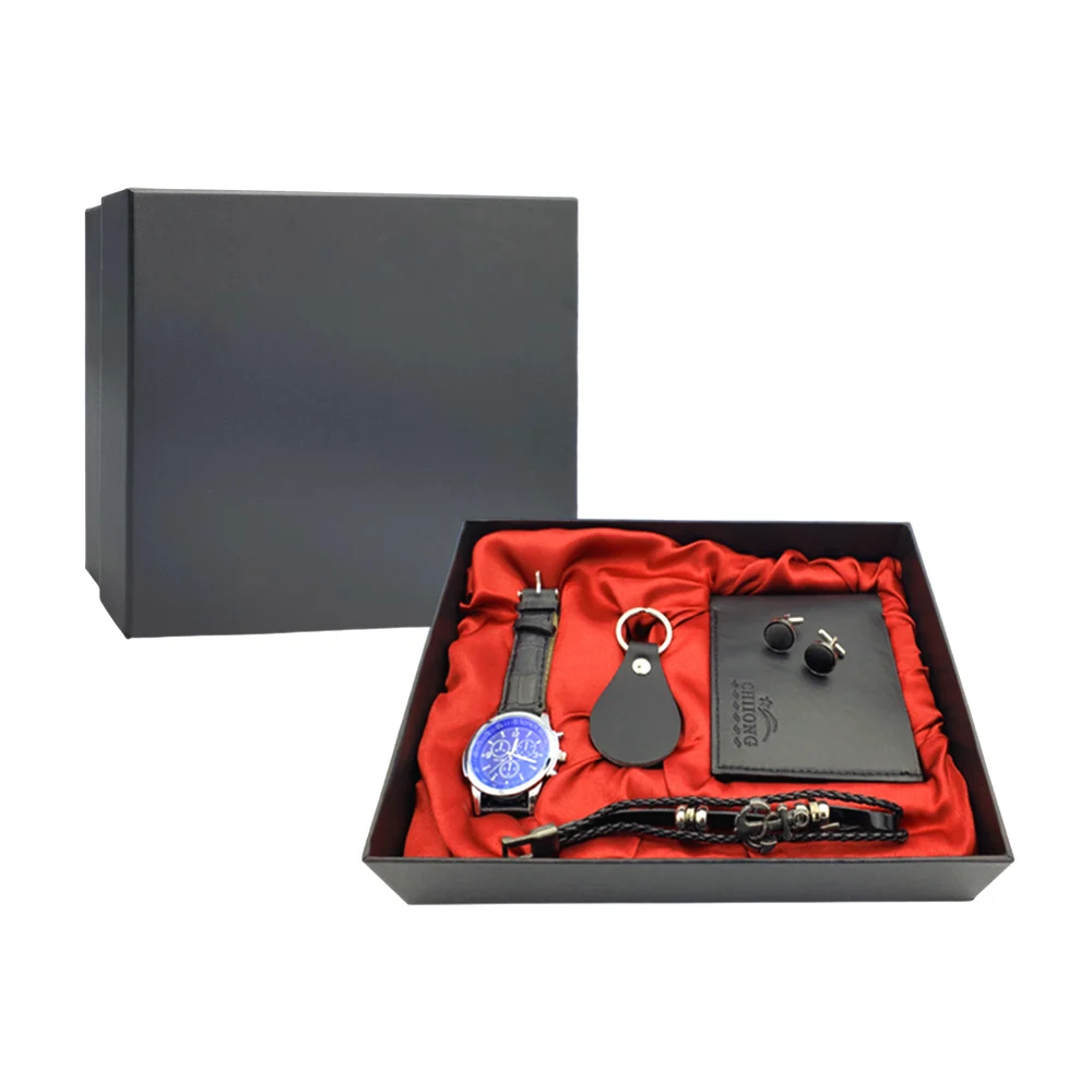 Kit de regalo para caballero, con cartera, reloj de mano, llavero, pu…