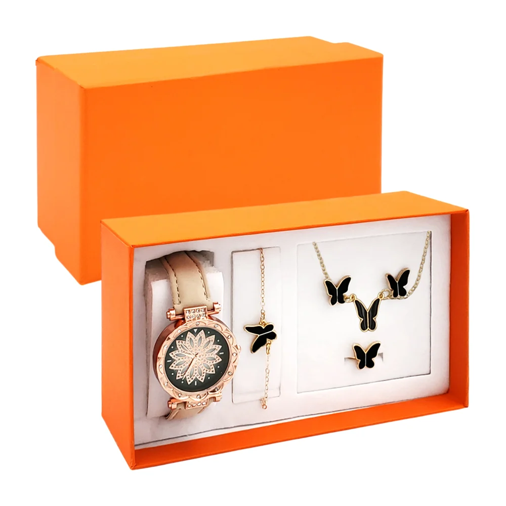 Kit de regalo para dama con pulsera, aretes, anillo, collar y reloj d…