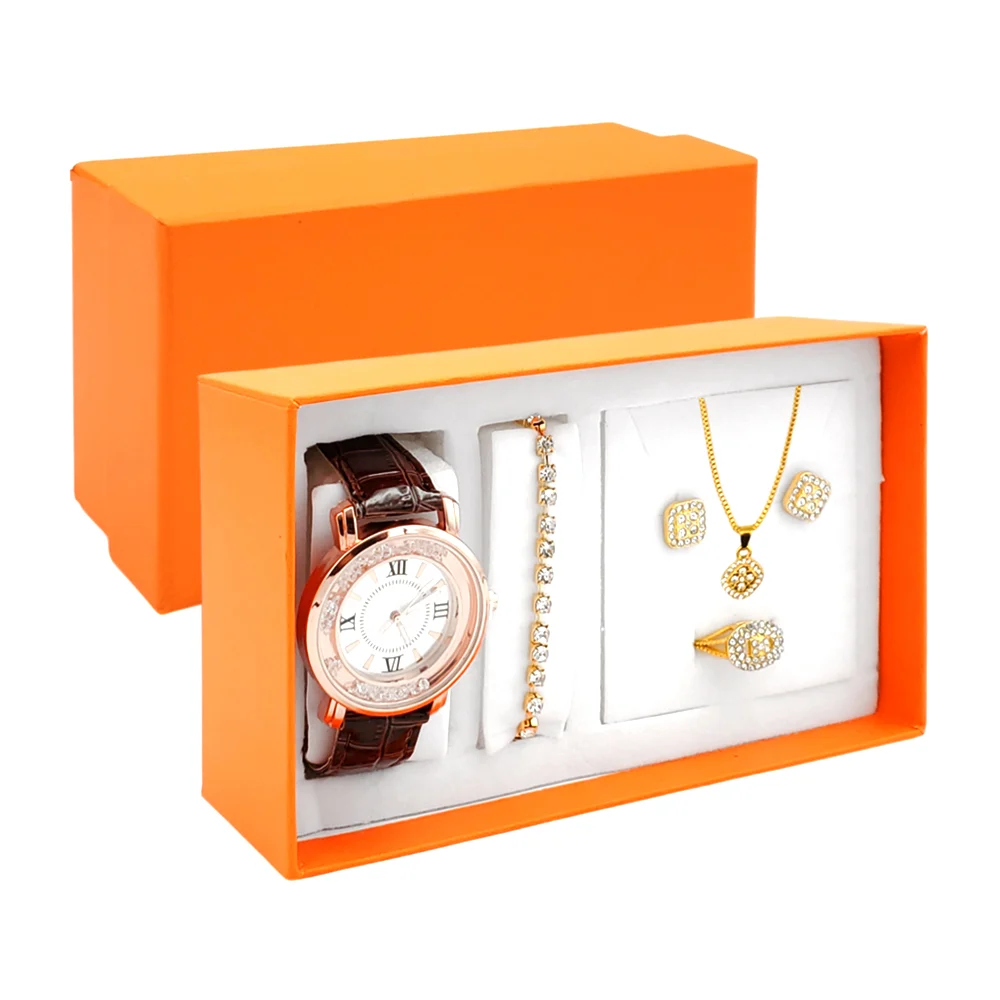 Kit de regalo para dama con pulsera, collar, anillo, aretes y reloj d…