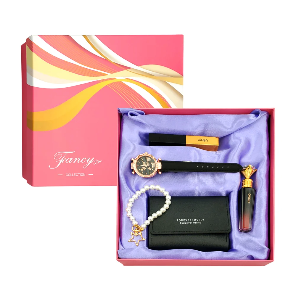 Kit de regalo para dama con pulsera, labial en barra, labial, liquido…