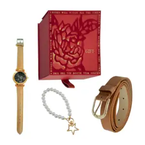 Kit de regalo para dama con cinturón, reloj de muñeca y pulsera de pe…