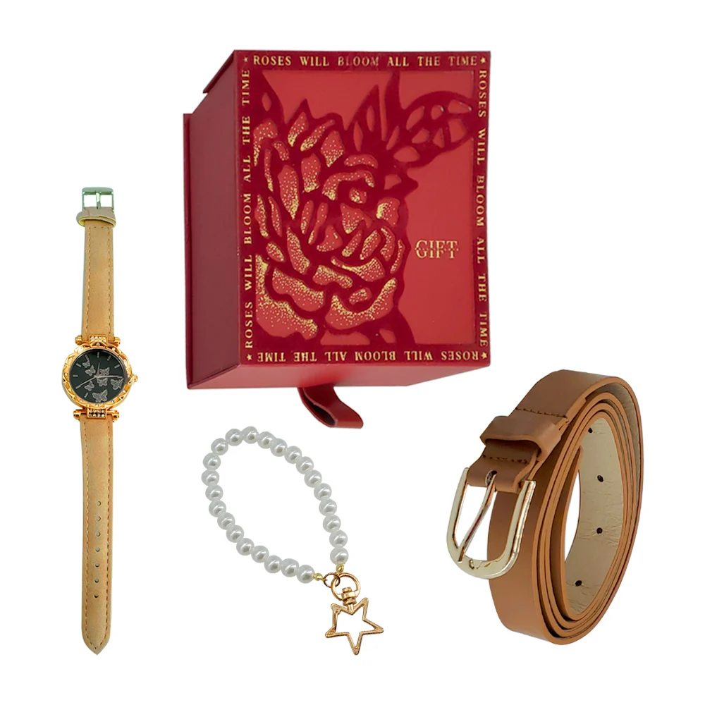 Kit de regalo para dama con cinturón, reloj de muñeca y pulsera de pe…
