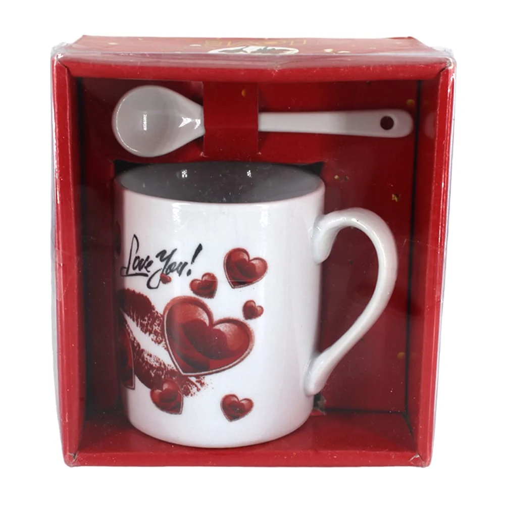 Taza de cerámica con diseño de corazones y besos + cuchara / i love y…