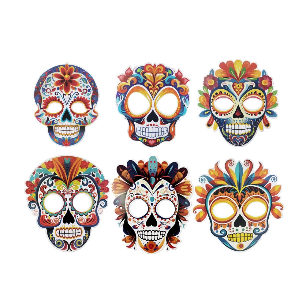 Paquete con 6 máscaras de papel en forma de calavera con temática del…