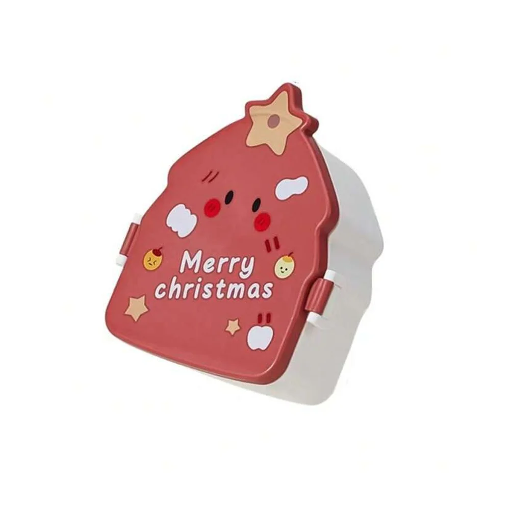 Tupper con diseño de árbol de navidad merry christmas de 2 compartime…