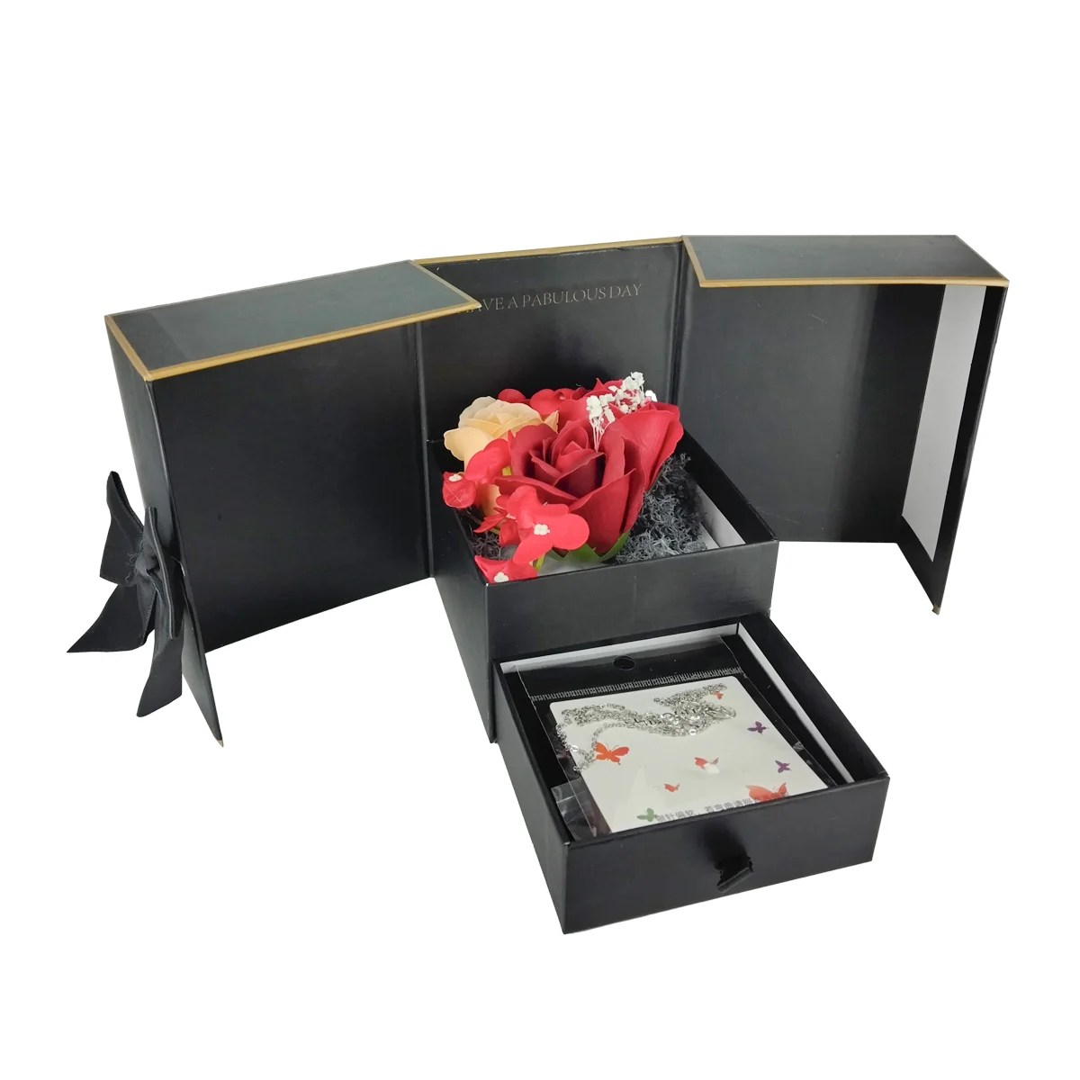 Caja de regalo alhajero con moño y decoración de rosas flores eternas…