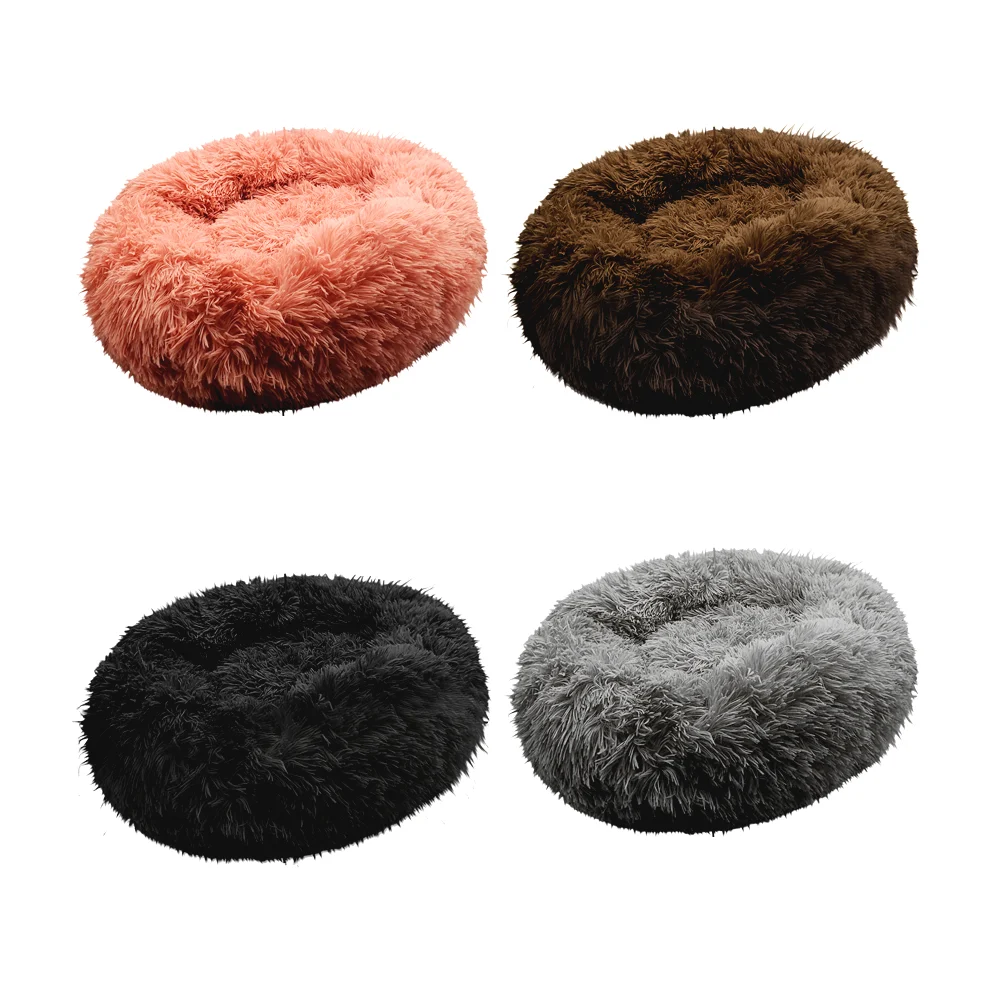 Cama chica redonda afelpada tipo peluche de pelo largo con base antideslizante para mascota, 40cm, variedad de colores / lu7217
