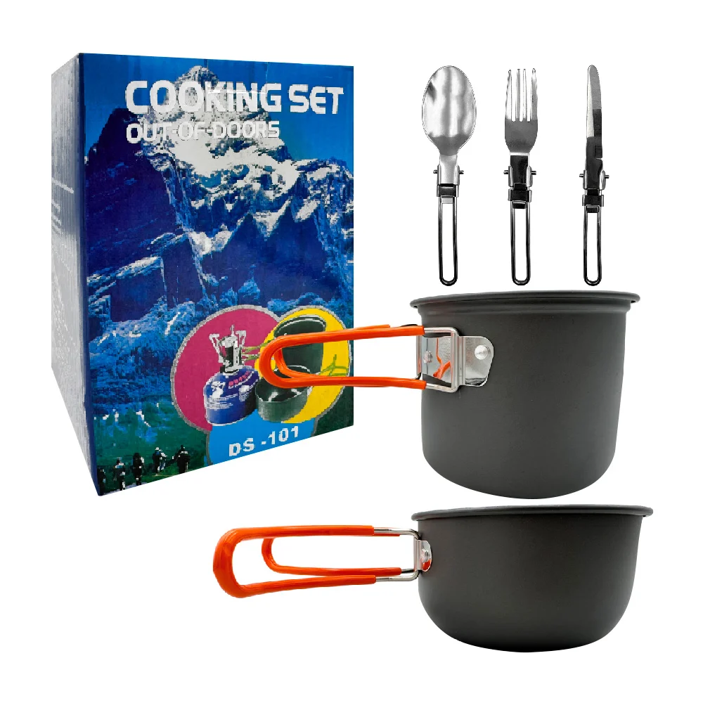 Set utensilios de cocina para camping con 2 ollas pequeñas metálicas,…