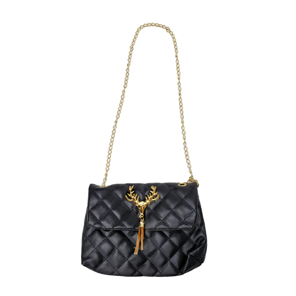 Bolsa de mano, tipo piel con efecto cosido, asa de cadena,  broche en…