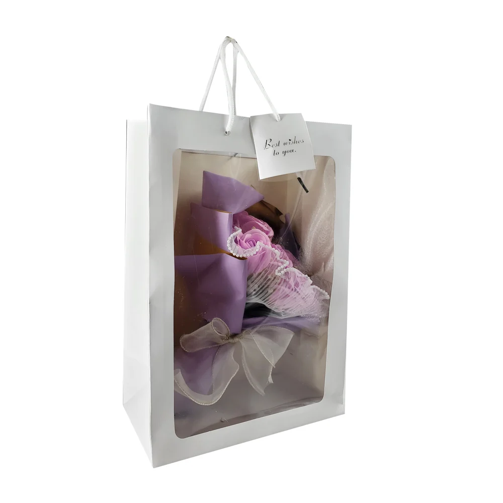 Bolsa de regalo con ramo de 11 rosas artificiales con perlitas y list…