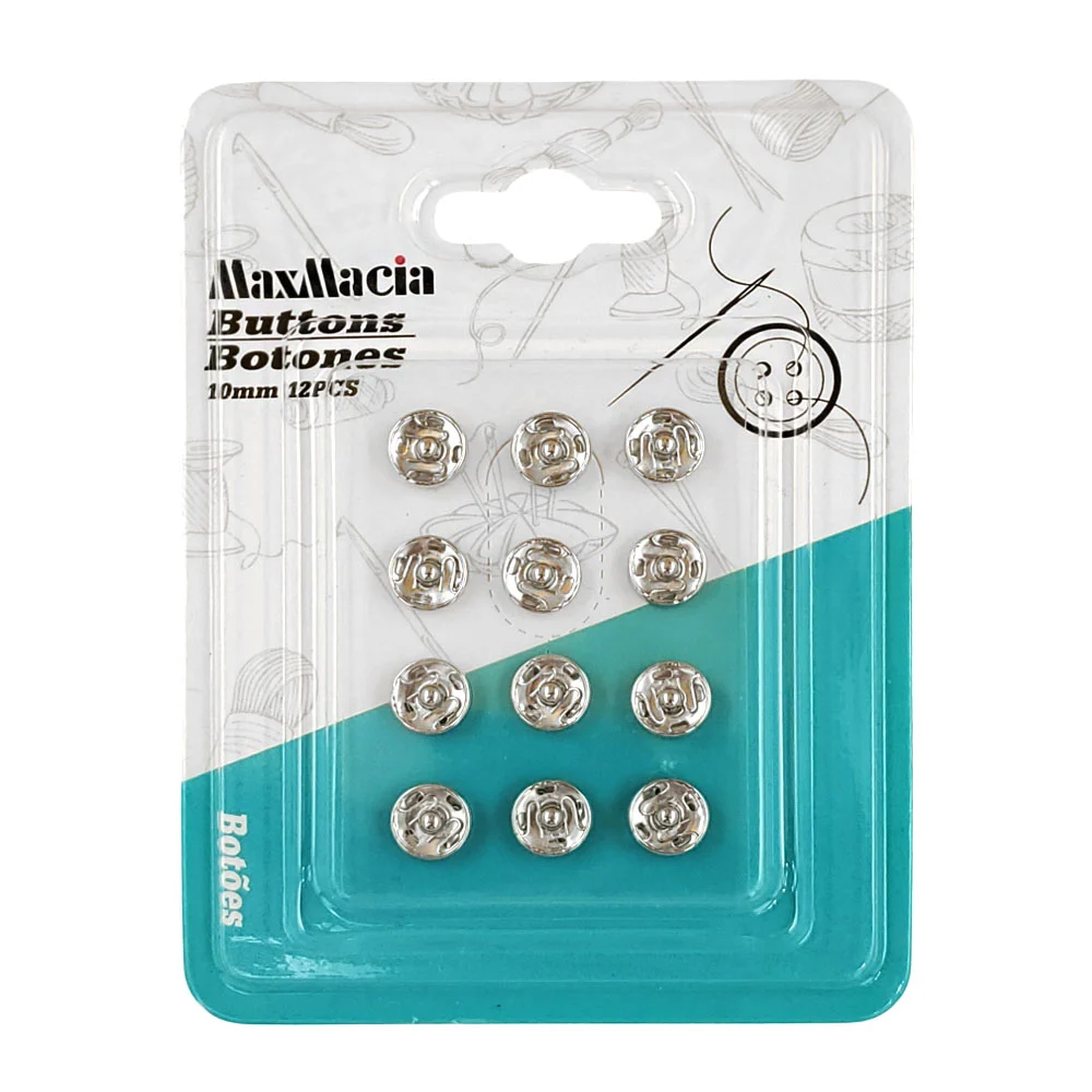 Blíster con 12 mini botones para costura, metálicos redondos, 10mm / …