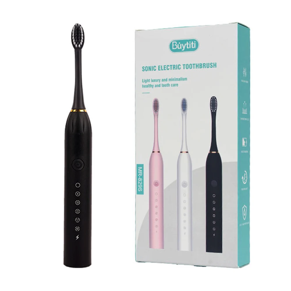 Cepillo dental eléctrico buytiti recargable con 6 velocidades + 4 cabezales de repuesto, variedad de colores / sonic electric toothbrush / mr-829s