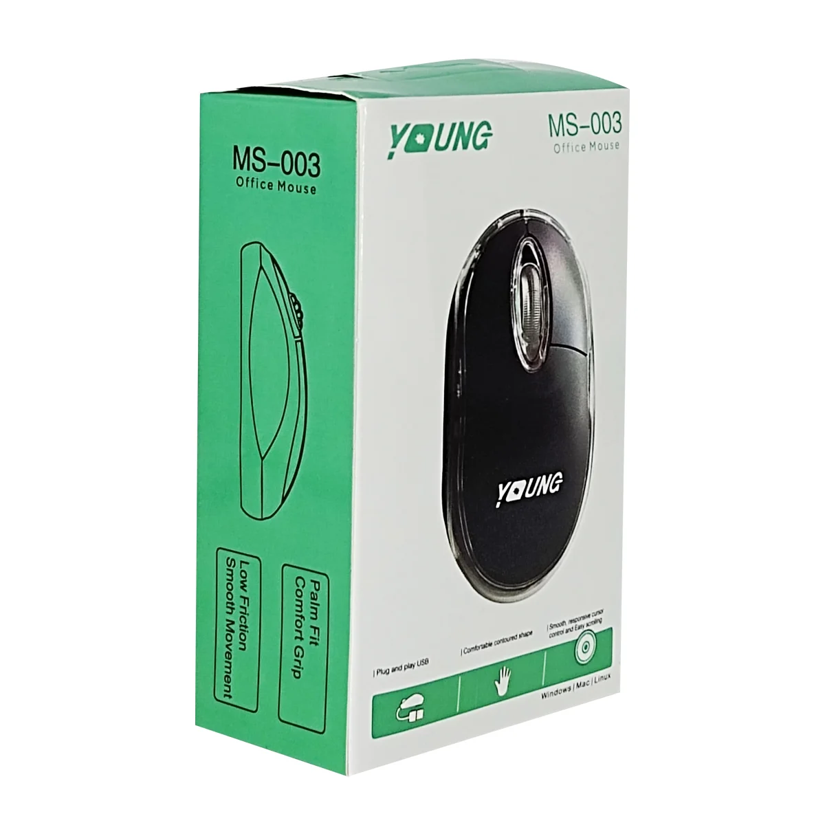 Mouse alámbrico young de color negro con puerto usb / ms003