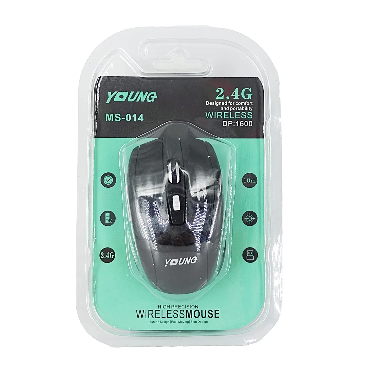 Mouse inalámbrico young de color negro, 2.4g, dp 1600 y alcance de 10…