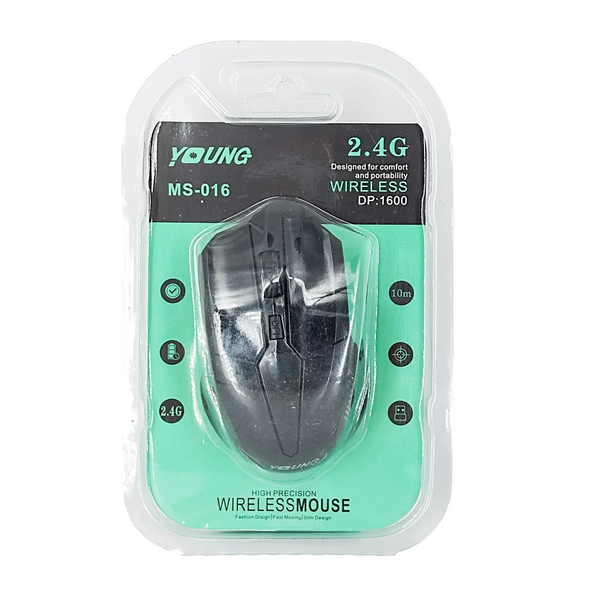 1pza Mouse / ratón inalámbrico con cuerpo de plástico ergonómico, bot…