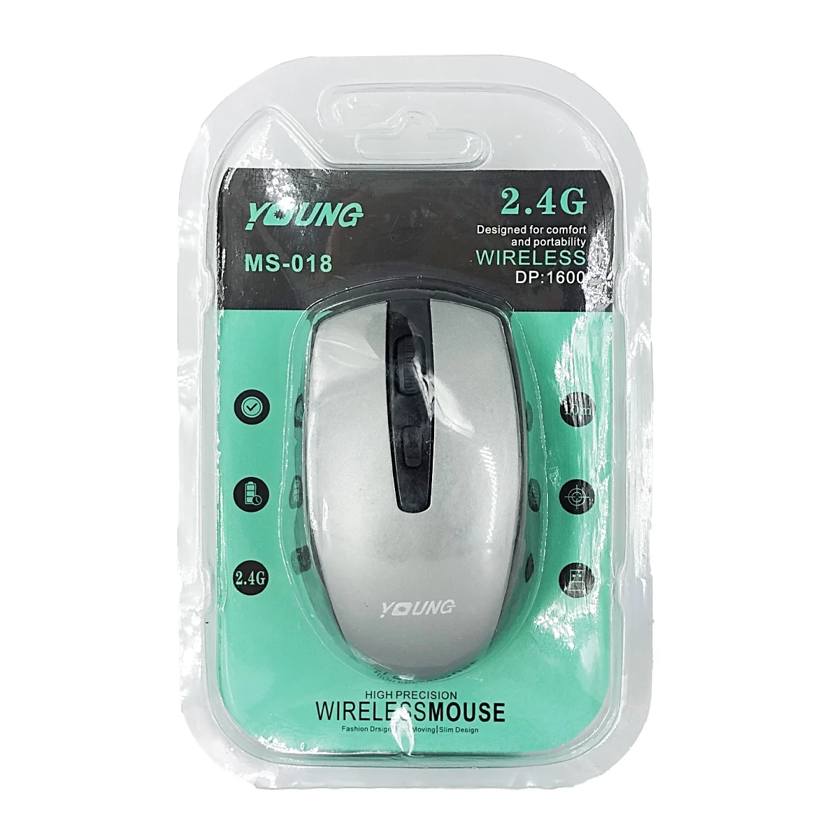 Mouse inalámbrico young de color plateado con negro, 2.4g, dp 1600 y …