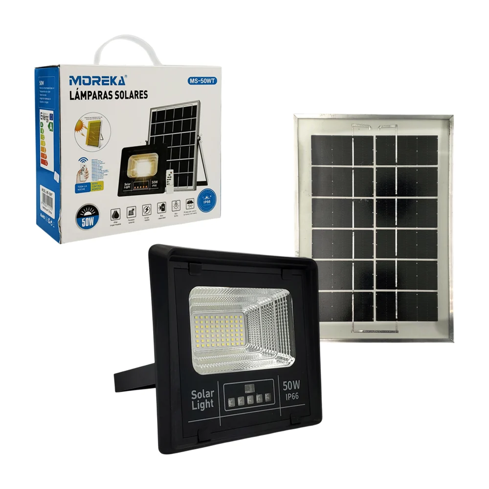 Lámpara - reflector solar recargable de 50w con protección ip66, bril…