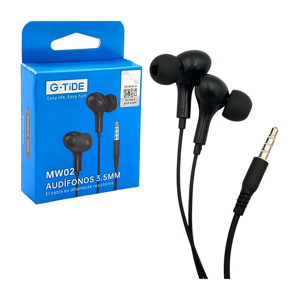 Audífonos alámbricos tipo earphone g-tide con cable resistente de 1.2…