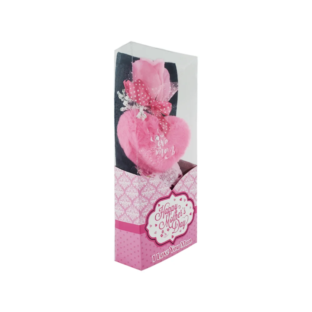 1pza Rosa flor artificial con corazón de peluche y frase i love mom /…