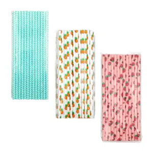 Paquete con 25 popotes de papel, con estampado de frutas, flores, y/o…