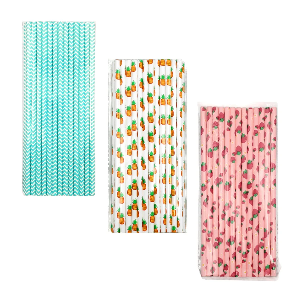 Paquete con 25 popotes de papel, con estampado de frutas, flores, y/o…