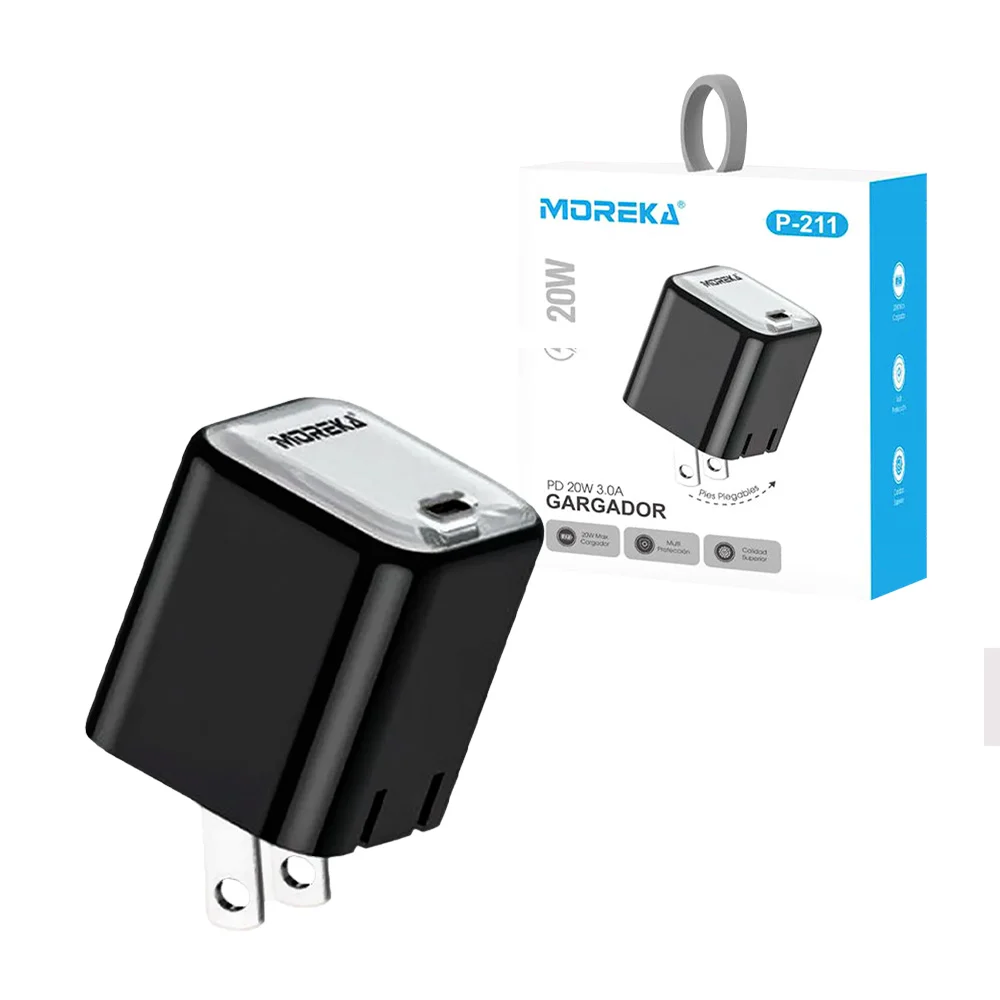 Cubo cargador moreka de 20w 3.0a con puerto tipo c, enchufe plegable …