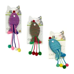 Juguete de cordón tipo agujeta con bolitas y forma de pez para gato, …