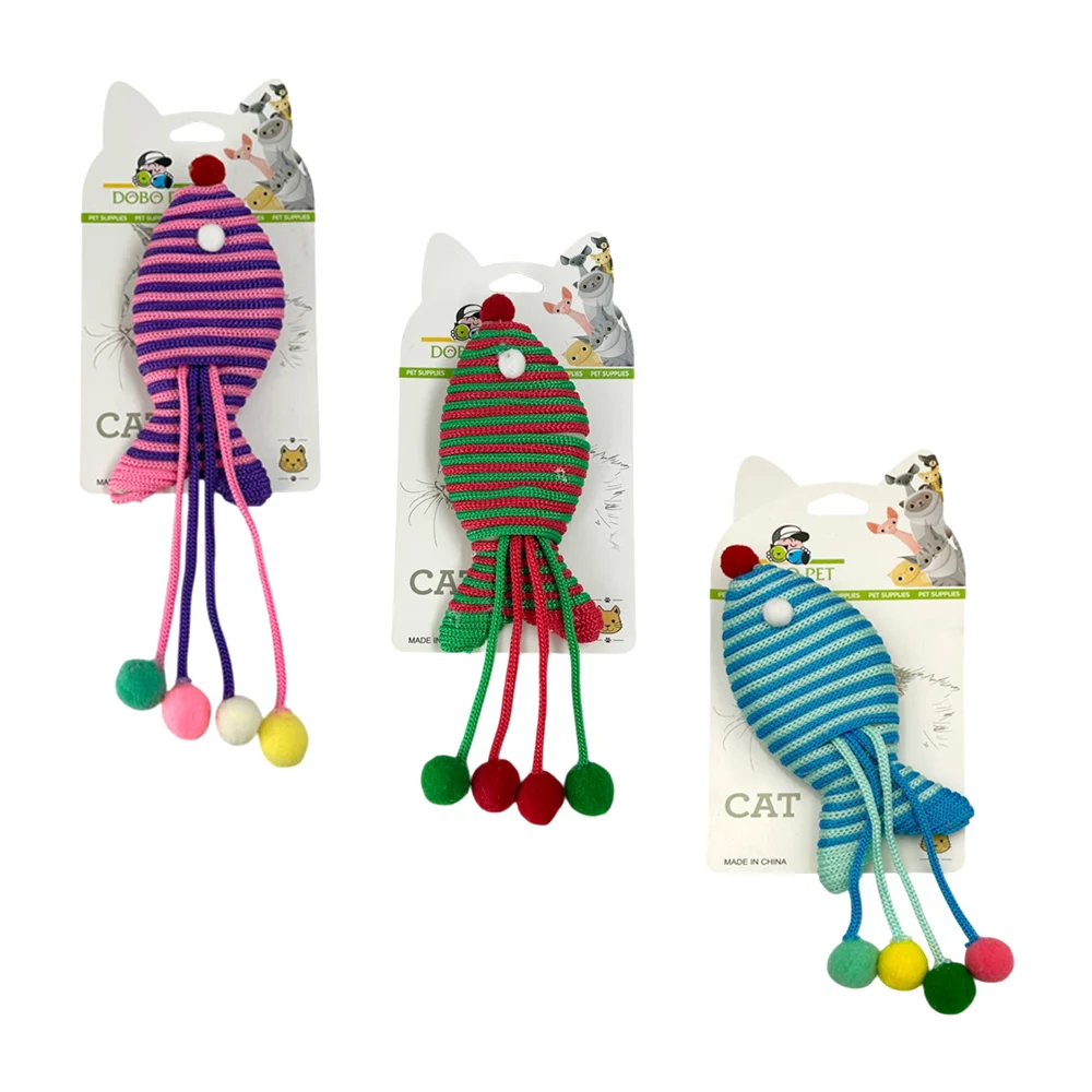 Juguete de cordón tipo agujeta con bolitas y forma de pez para gato, …