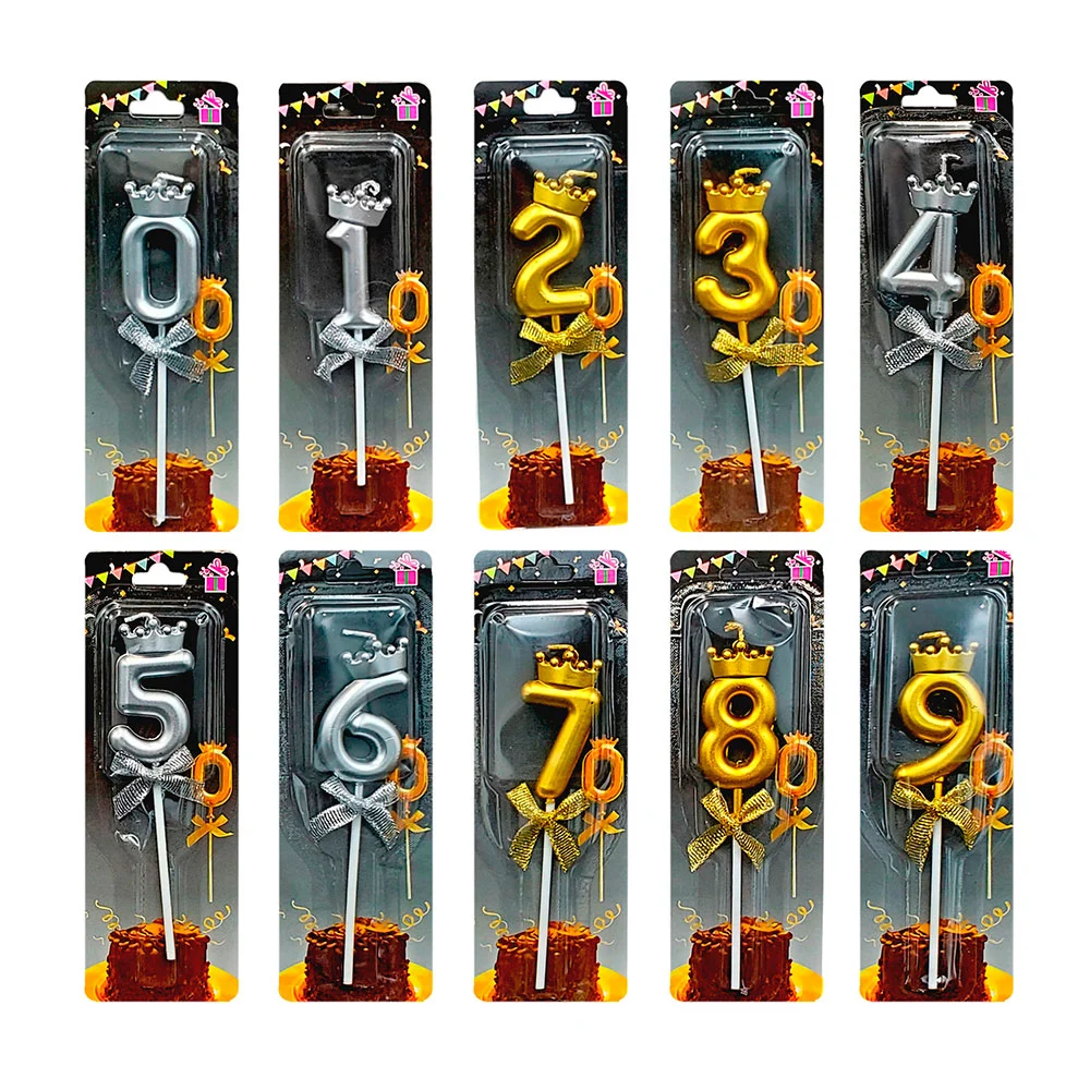 1PZA Vela de cumpleaños en forma de números con corona y moño en colo…