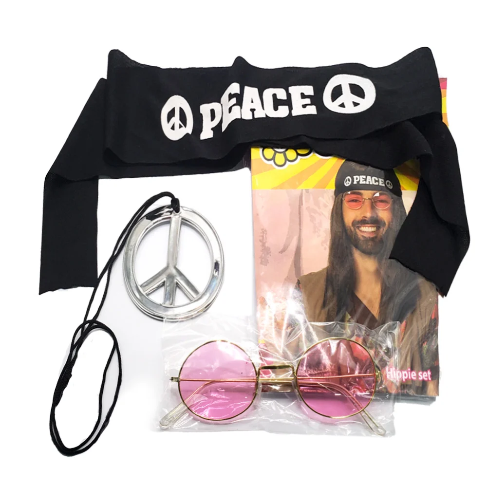 Kit de 3 piezas para disfraz de hippie, collar, banda y lentes / peac…