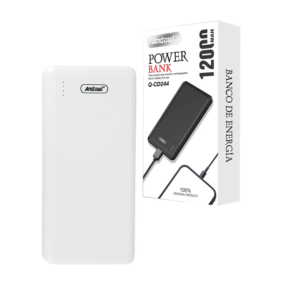 Power bank / batería portátil andowl con 2 puertos usb, 12000mah, var…