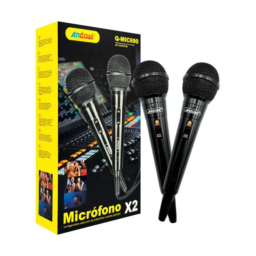 Juego de 2 micrófonos alámbricos andowl para karaoke, 4.0x3m / microp…