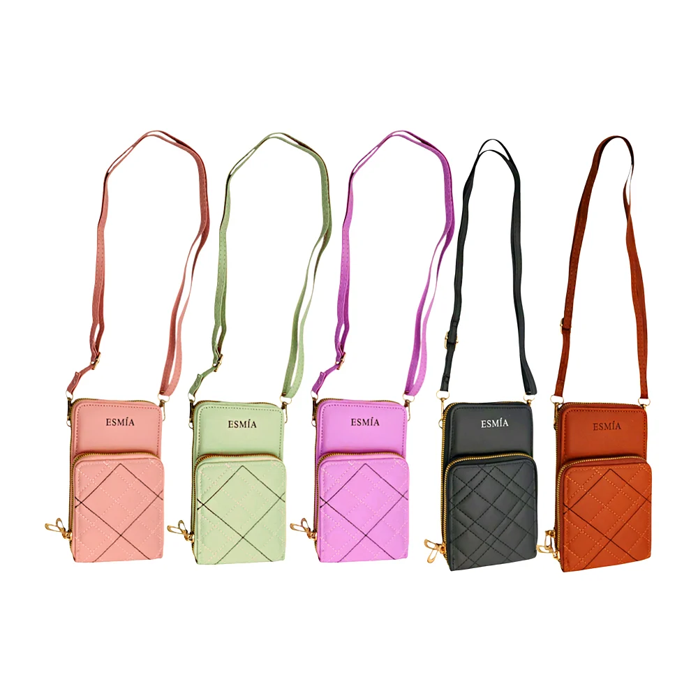Bolsa de hombro portacelular para dama de cuero sintético con 2 compa…