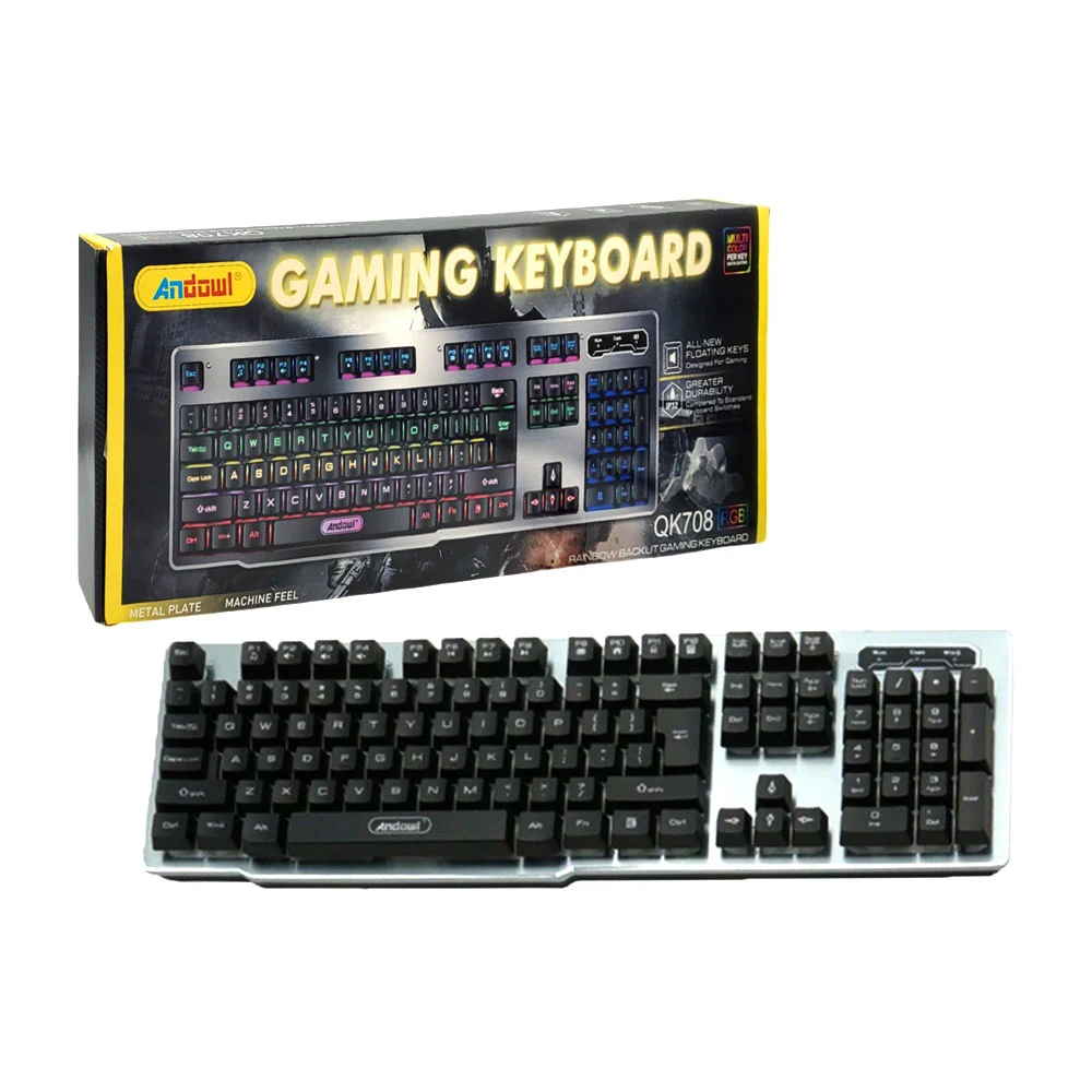 Teclado alámbrico gamer andowl con placa de metal, 104 teclas y luces…