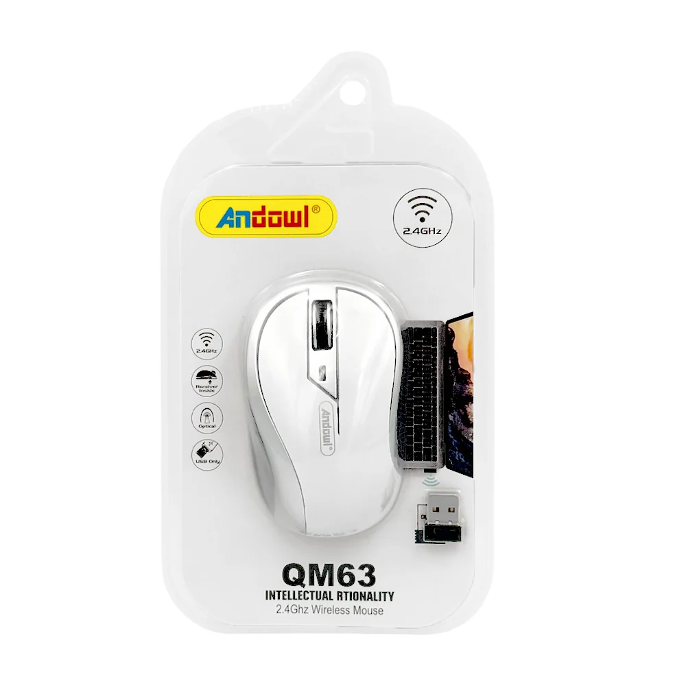 Mouse óptico inalámbrico andowl con adaptador usb, 24ghz / intellectu…