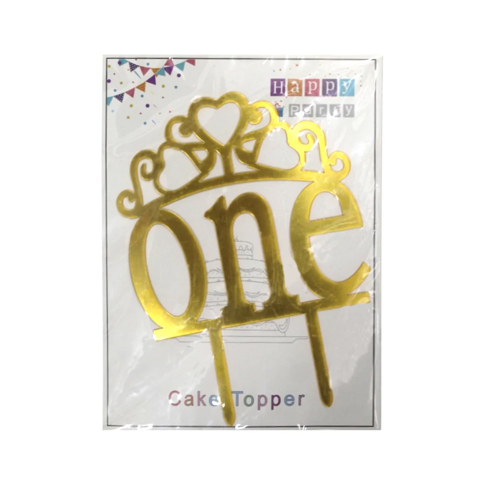 1pza Cake topper numérico en color dorado con diseño de corona de 3 c…