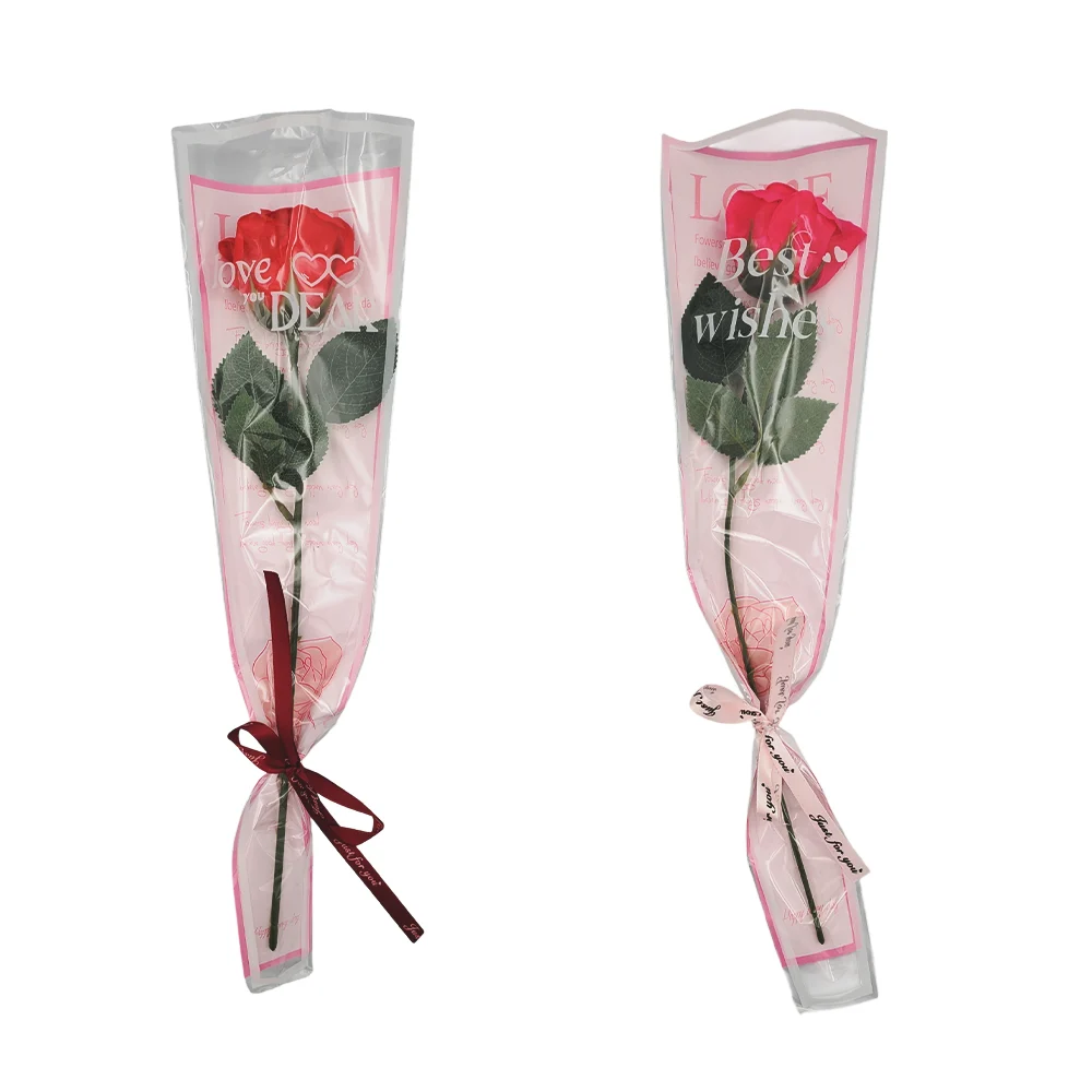 1pza Rosa artificial con 4 hojas + moño de listón con frase just for …