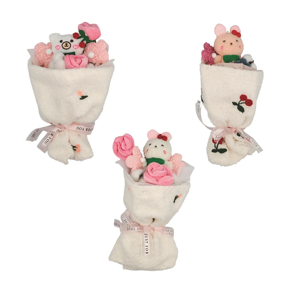 Ramo de tela tipo borrego con llavero de peluche y rosas, variedad de…
