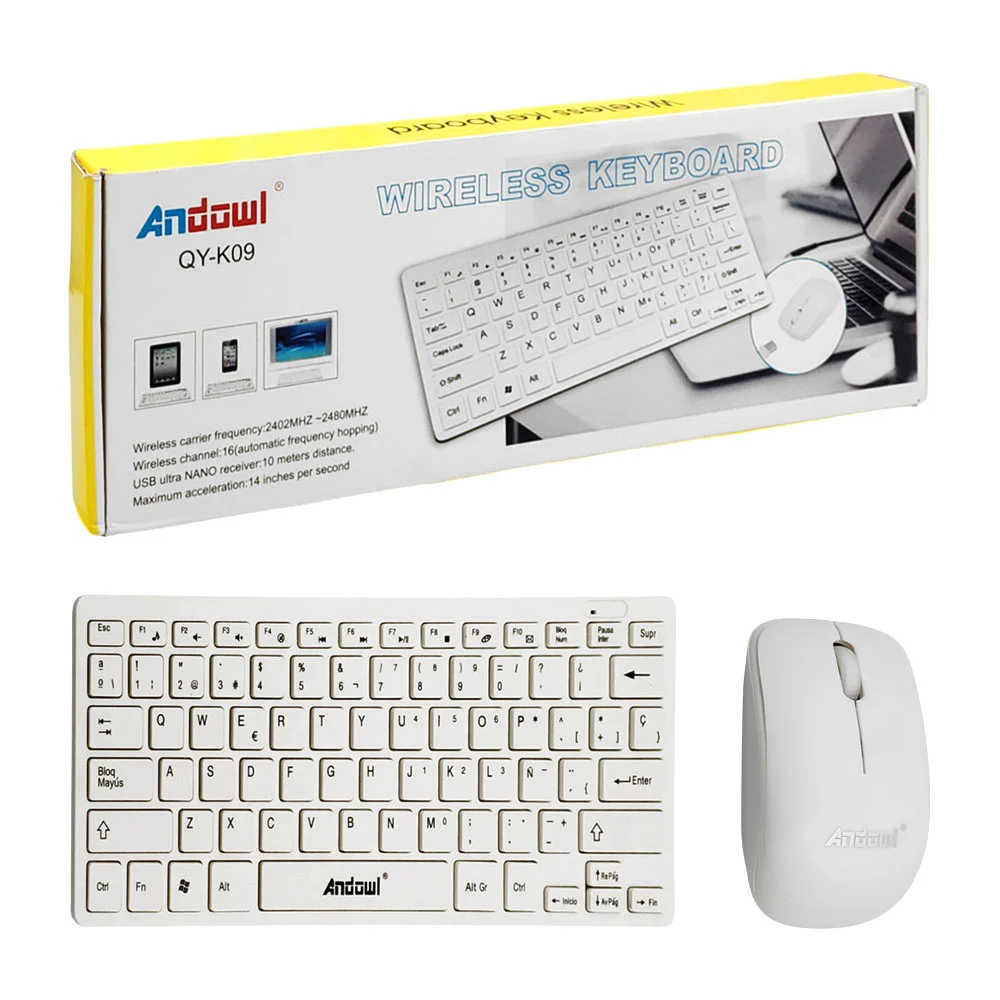 Combo teclado y mouse inalámbricos andowl de 78 teclas, 2402mhz-2480m…