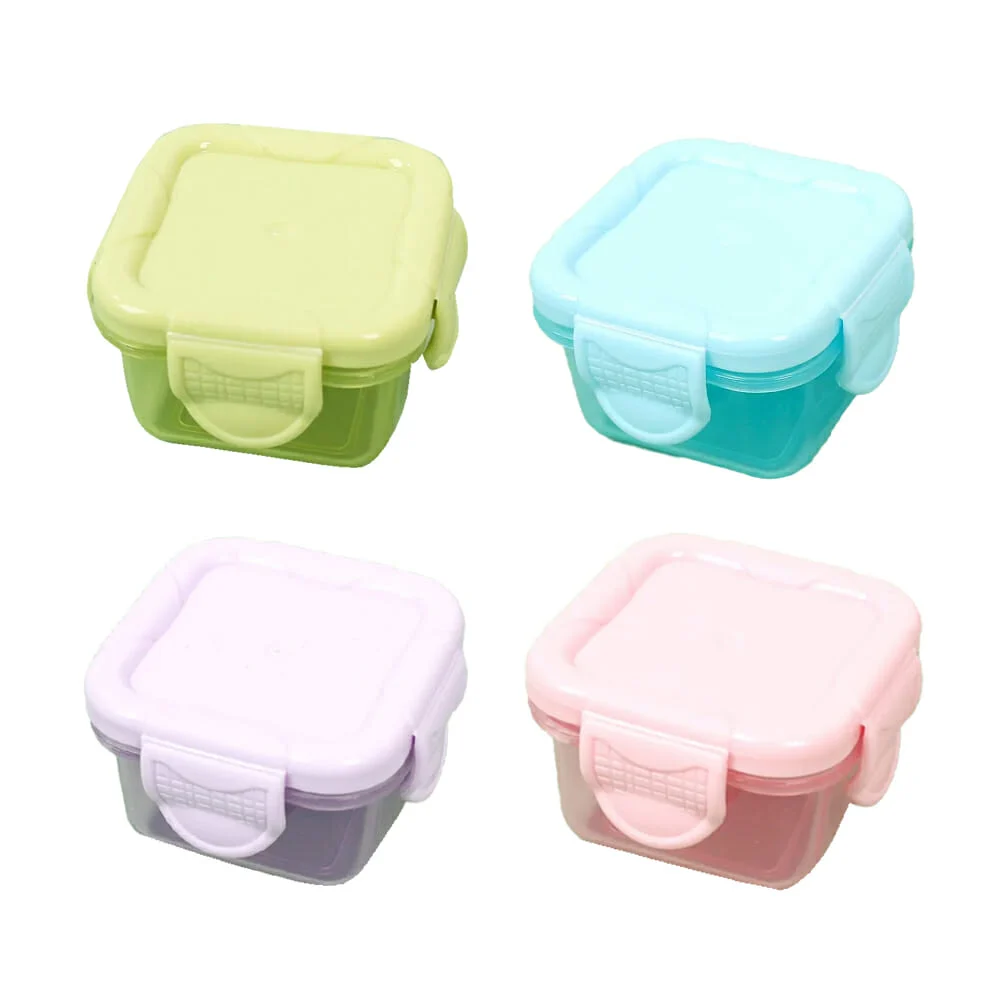Paquete con 4 mini tuppers o recipientes cuadrados de plástico, varie…