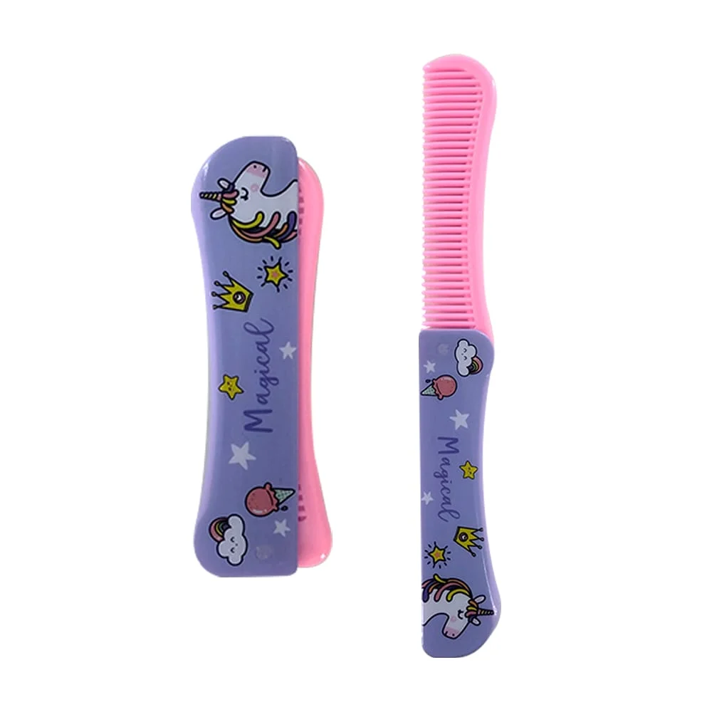 1pza Peine retráctil compacto de plástico con estampado de unicornios…