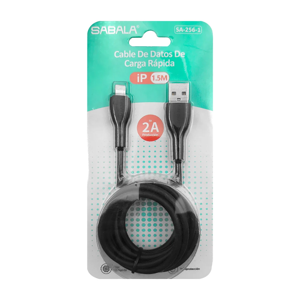 Cable usb negro sabala de 1.5m con estrada tipo lightning ip para car…