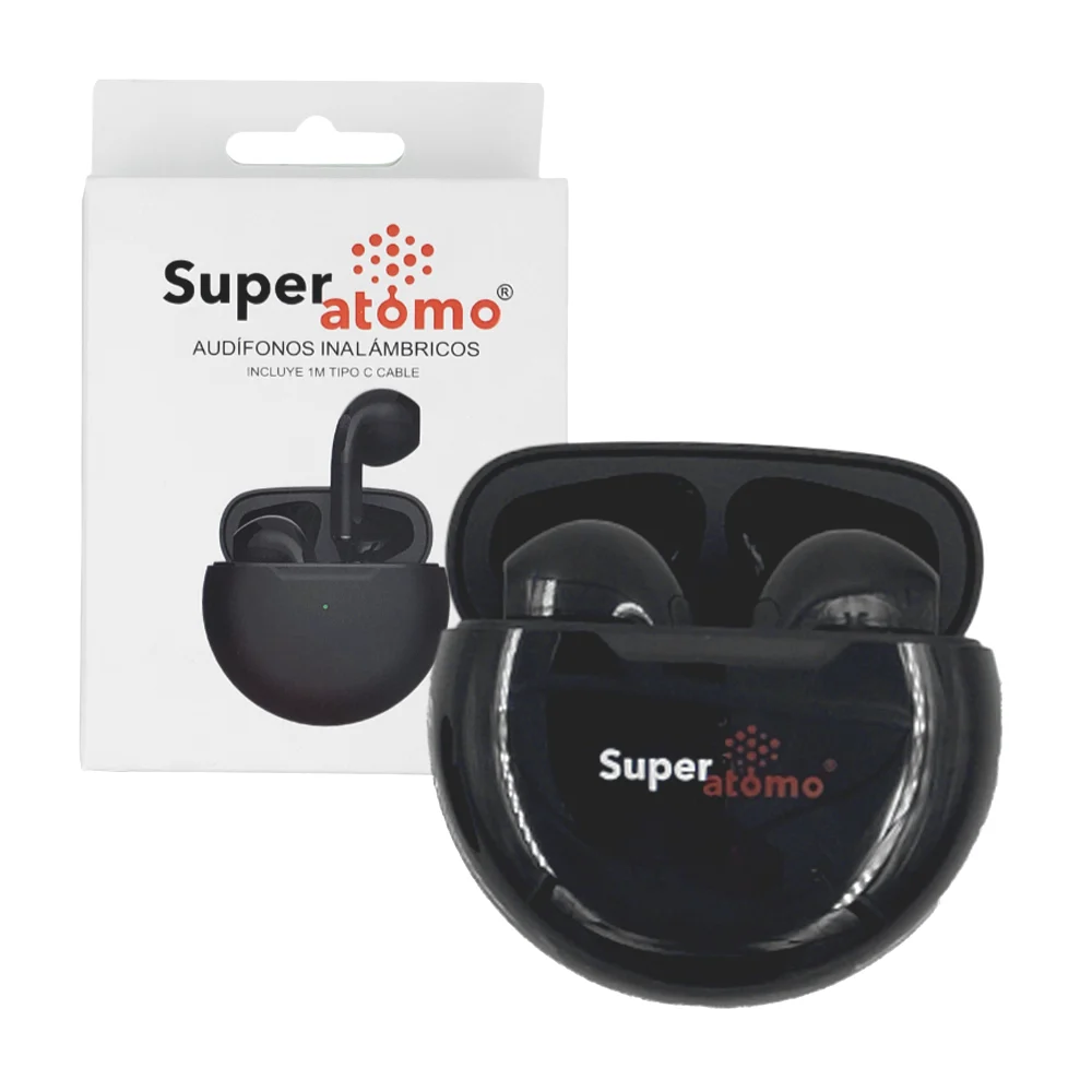 Audífonos inalámbricos super átomo con cable tipo c y estuche de carg…