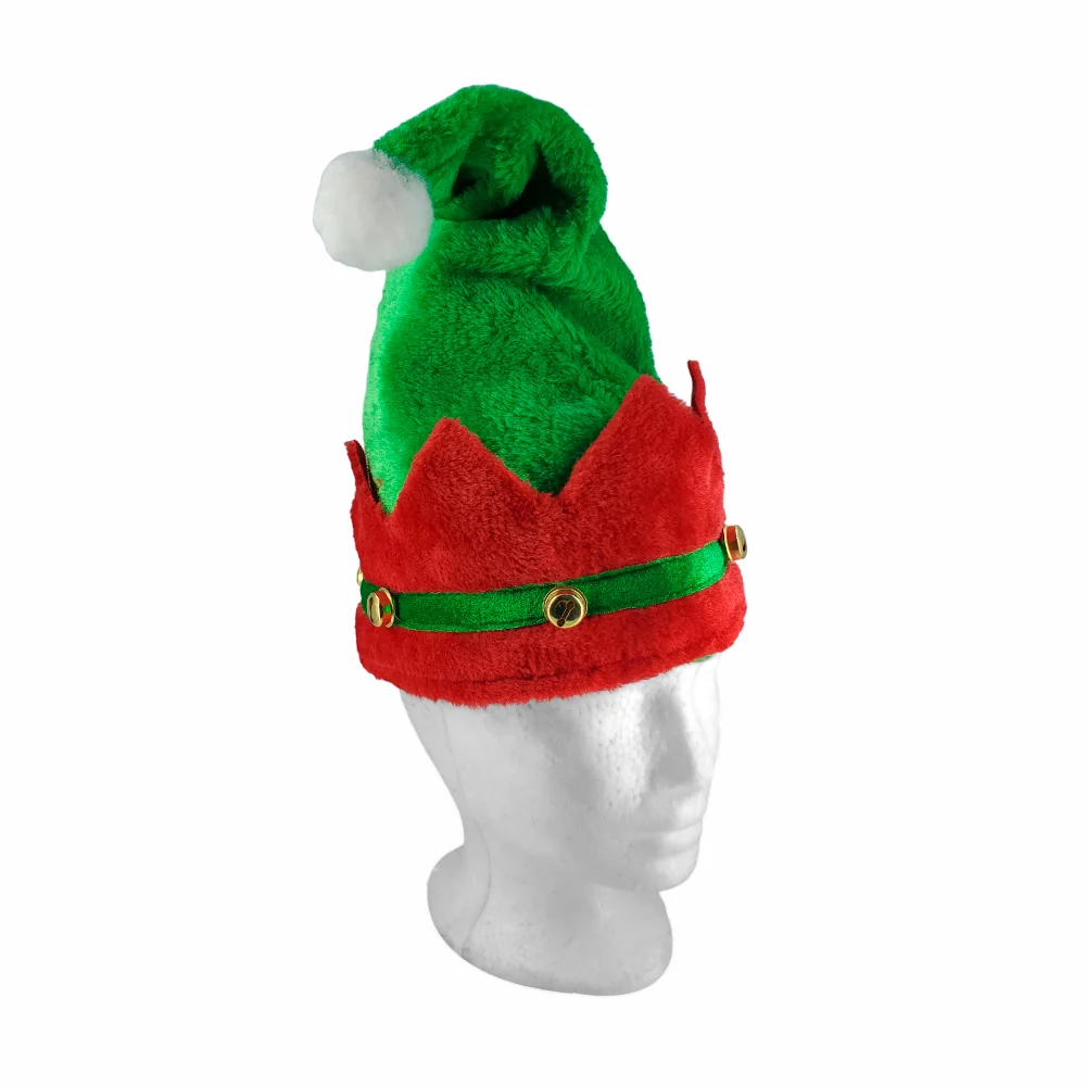 1pza Gorro navideño afelpado de duende con pompón y cascabel, 35cm