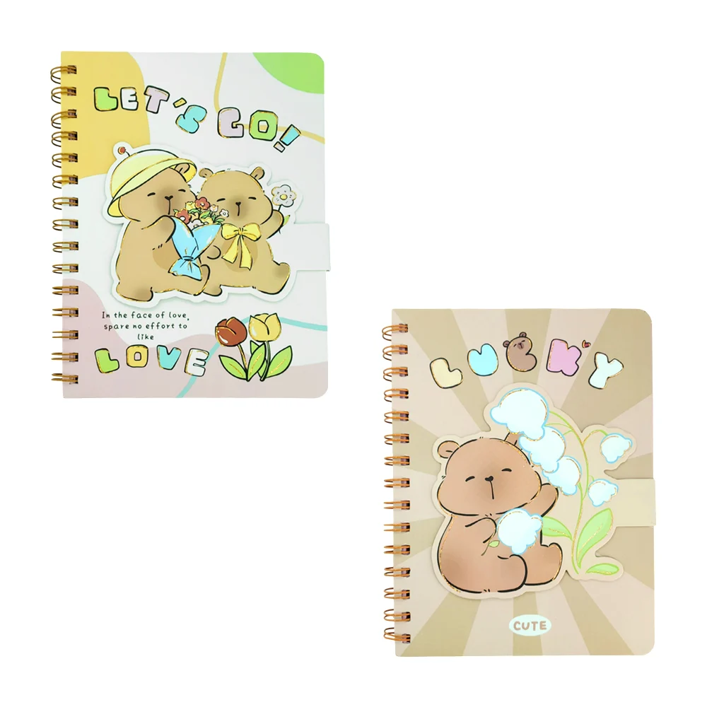 Libreta mediana de pasta gruesa con doble espiral metálico, broche de…