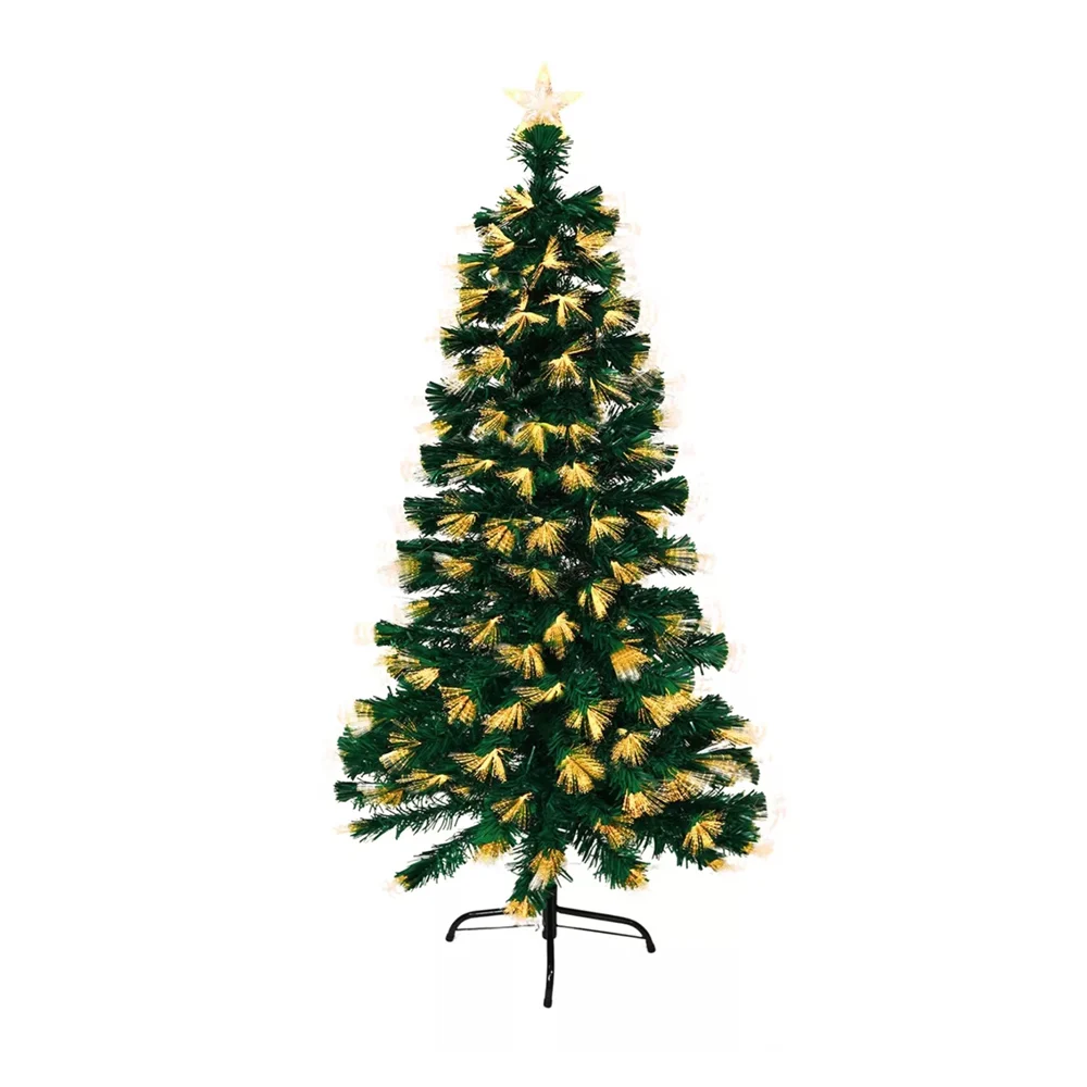 Pino árbol de navidad en color verde con fibra óptica de luces cálida…