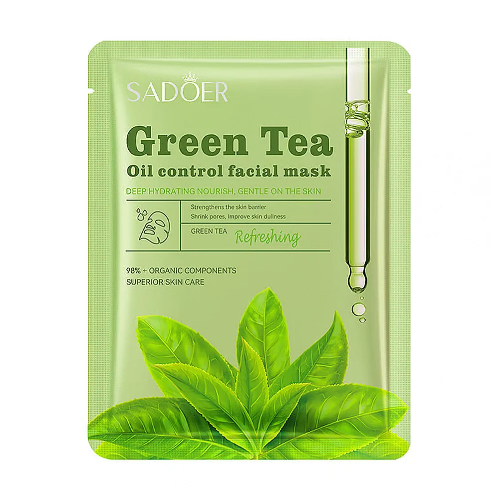 1pza Mascarilla facial refrescante sadoer con extracto de té verde, 2…